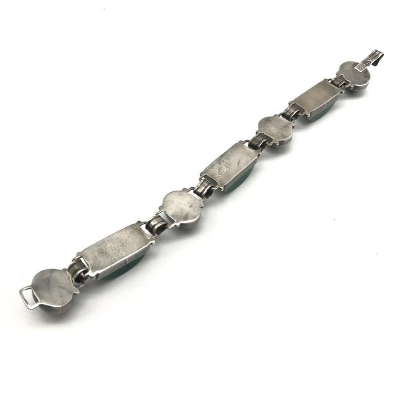 Vintage 925 Sterling Silver Mexico Green Onyx Panel Link Bracelet 7.25" - Picture 7 of 10